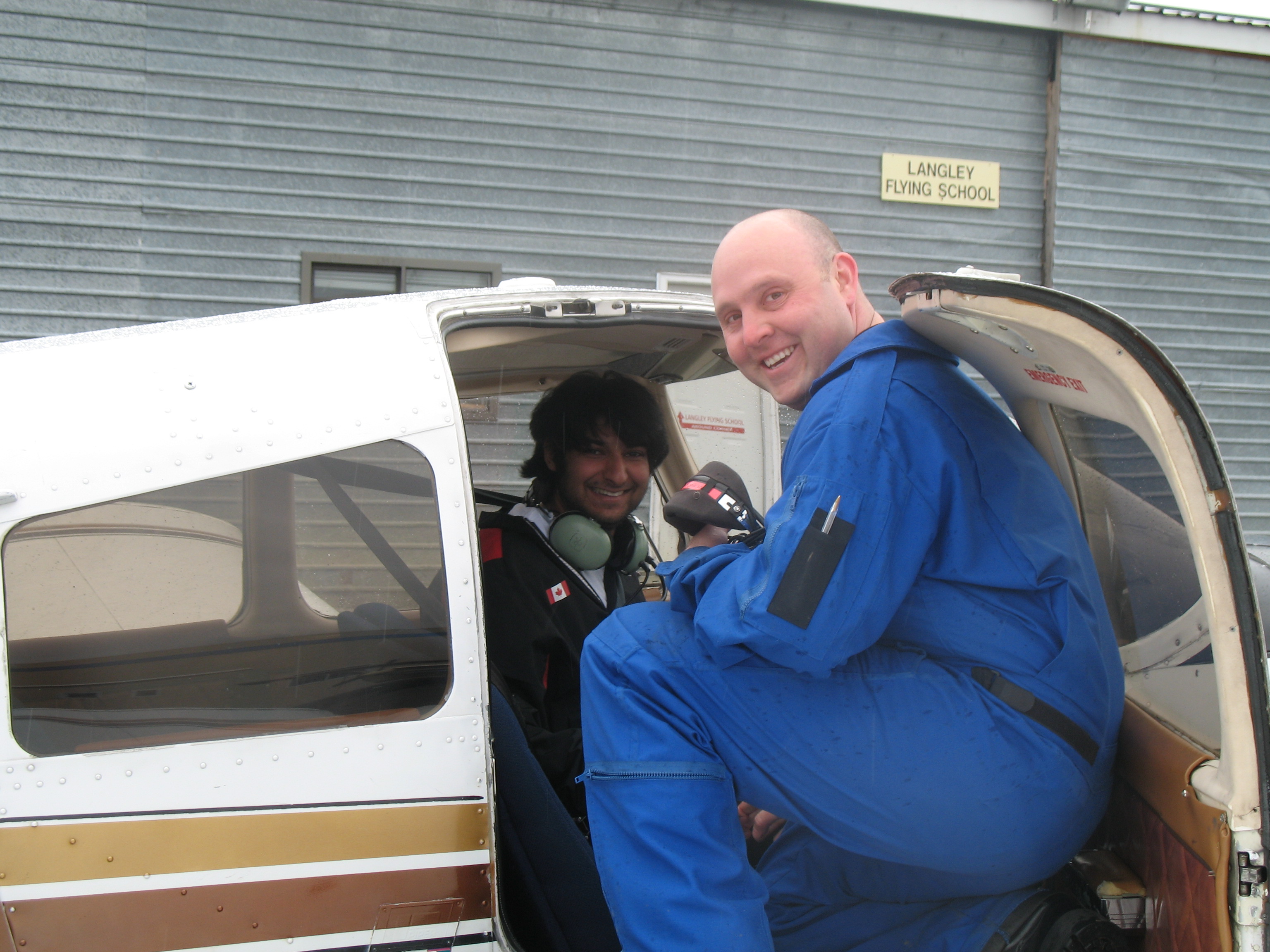 Andy Kalira in the cockpit of Cherokee GUKG after the successful completion of Andy's First Solo Flight on March 23, 2008.   Langley Flying School.